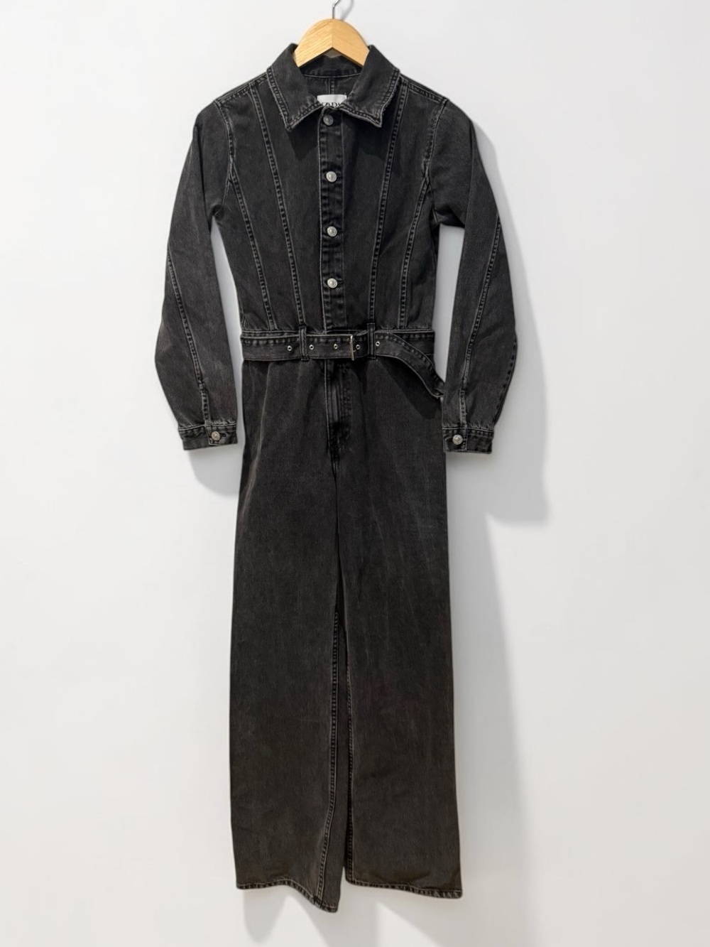 ZARA Anthracite Gray Denim Jumpsuit Long Sleeve Belted Size XS